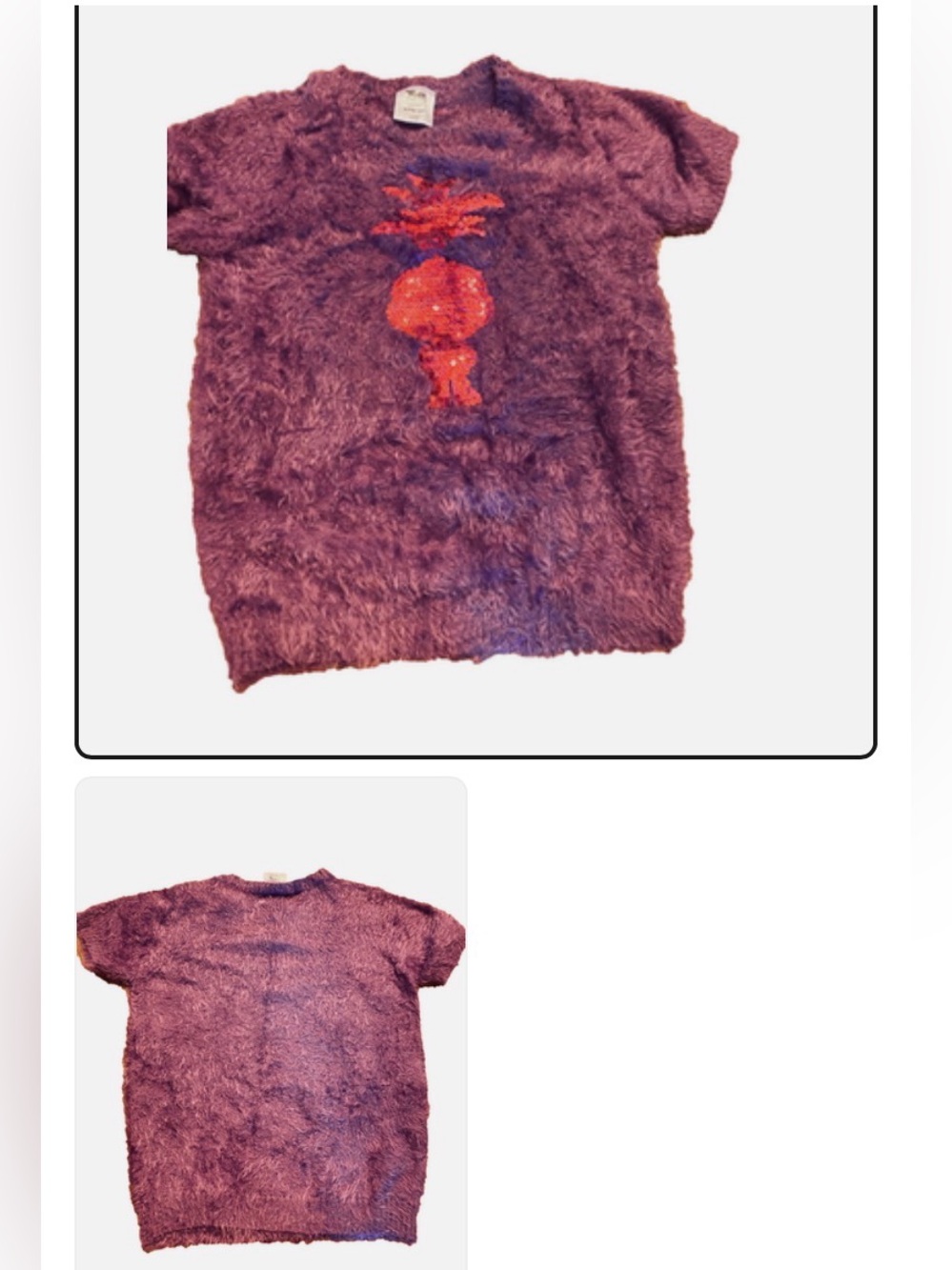 Dreamworks Purple Fuzzy Short-Sleeve Sequin Character Top L 10-12 Girls top - Picture 4 of 4